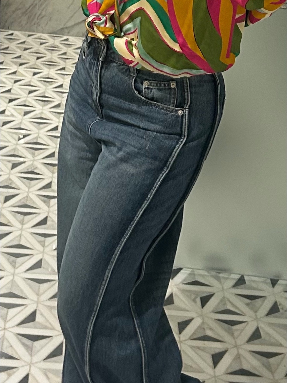 Darimi Korean denim Women's Dark Blue Wide-Leg Jeans - Flare Style